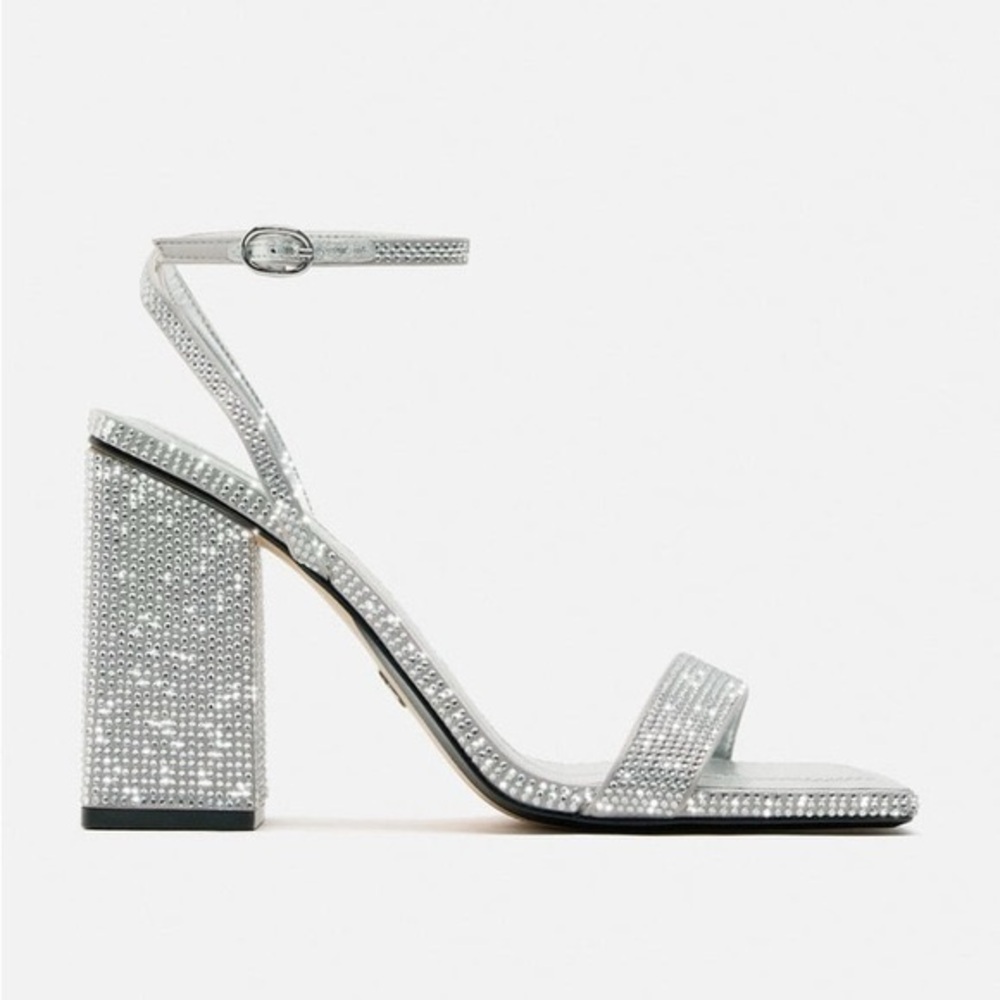 Zara Silver Strappy Block Heels